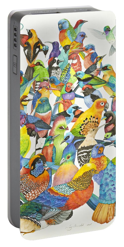 Colorful Birds Portable Battery Charger featuring the painting Festive Flock by Lucy Arnold