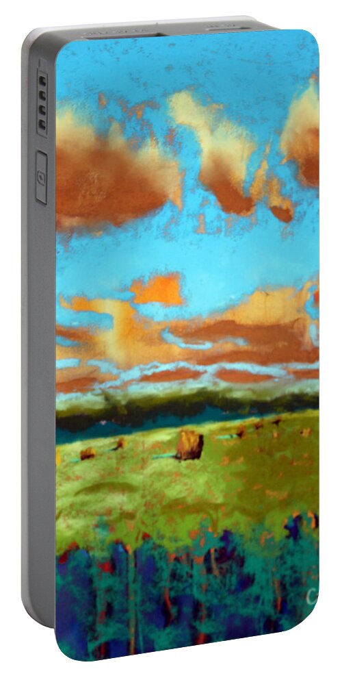 Landscape Portable Battery Charger featuring the painting Field of Color by Ruben Carrillo
