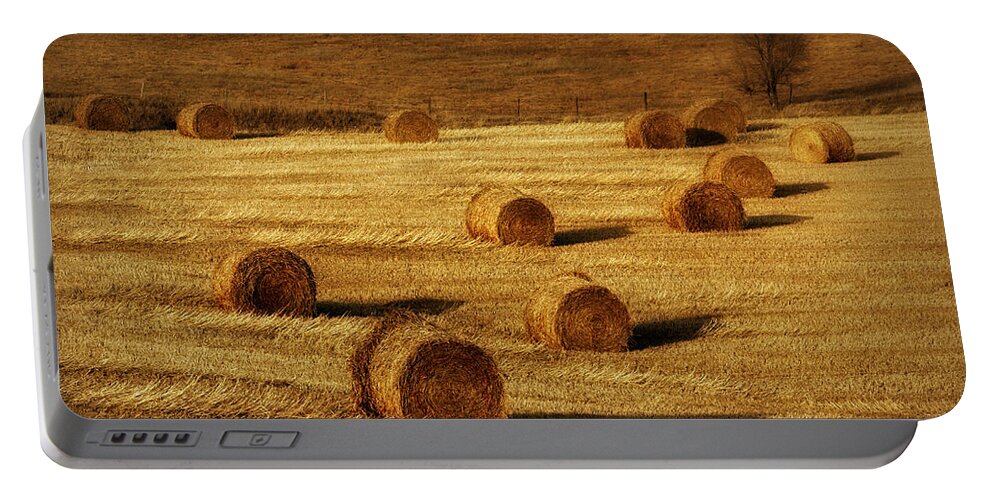 Hay Bales Portable Battery Charger featuring the photograph Field of Gold #1 by Nikolyn McDonald