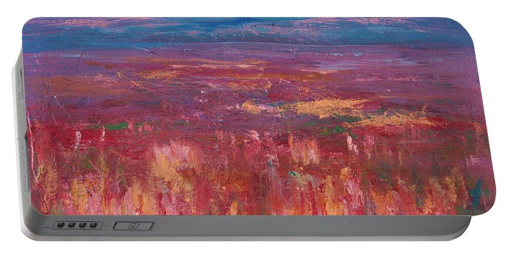 Abstract Portable Battery Charger featuring the painting Field of Heather by Julie Lueders 
