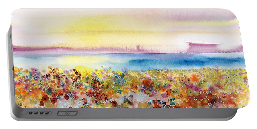 Abstract Portable Battery Charger featuring the painting Field of Joy by Tara Thelen - Printscapes