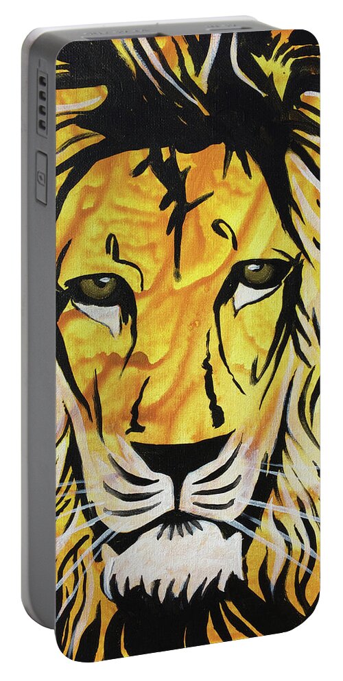 Lion Portable Battery Charger featuring the painting Fierce Protector 2 by Nathan Rhoads