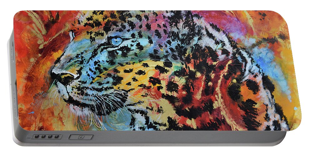 Leopard Portable Battery Charger featuring the painting Fiery Gaze by Jyotika Shroff