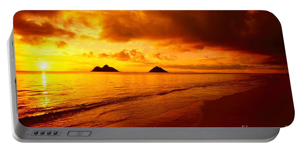 Beach Portable Battery Charger featuring the photograph Fiery Lanikai Beach by Dana Edmunds - Printscapes