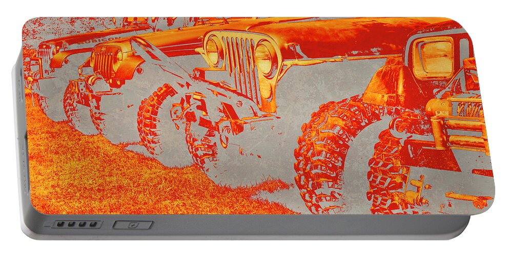 Jeep Portable Battery Charger featuring the photograph Fiery Sticks and Stones ... Won't Break My Bones by Luke Moore