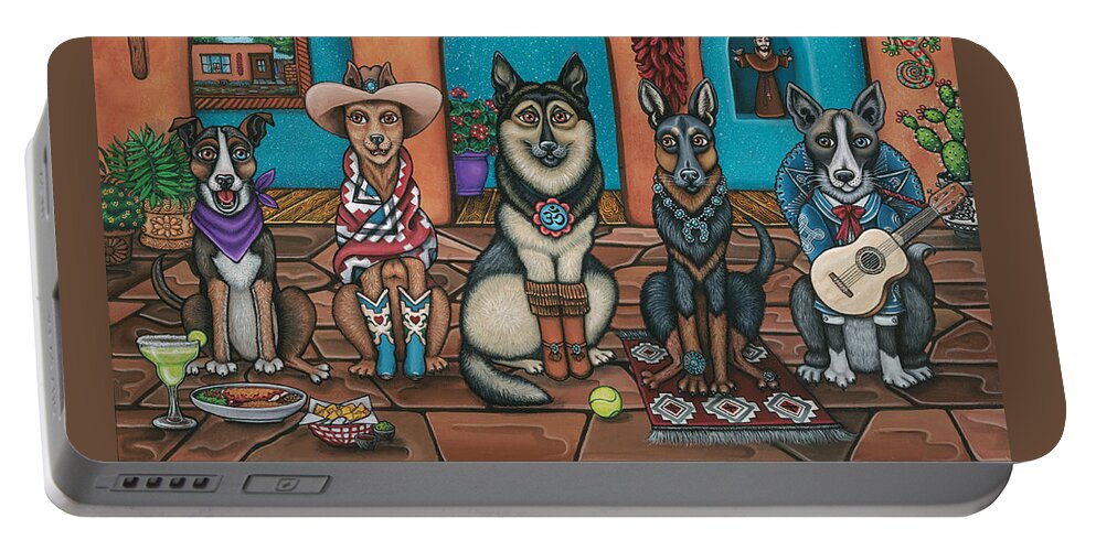 Dogs Portable Battery Charger featuring the painting Fiesta Dogs by Victoria De Almeida