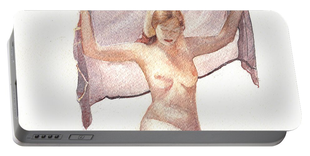 Erotic Portable Battery Charger featuring the painting Figure with Veil by David Ladmore