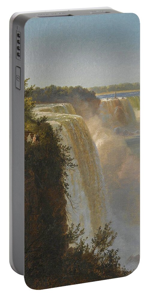 Ferdinand Richardt Portable Battery Charger featuring the painting Figures at the top of Niagara Falls by Ferdinand Richardt