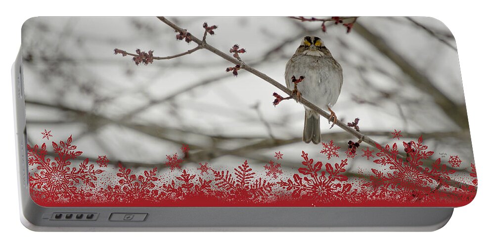 Christmas Portable Battery Charger featuring the mixed media Finch Christmas by Trish Tritz