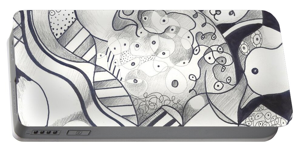 Figurative Abstraction Portable Battery Charger featuring the drawing Finding The Goose That Laid The Egg by Helena Tiainen
