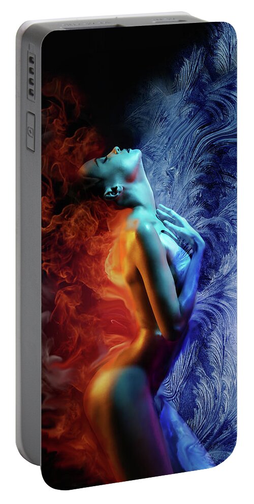 Fire And Ice Portable Battery Charger featuring the digital art Fire and Ice by Lilia D