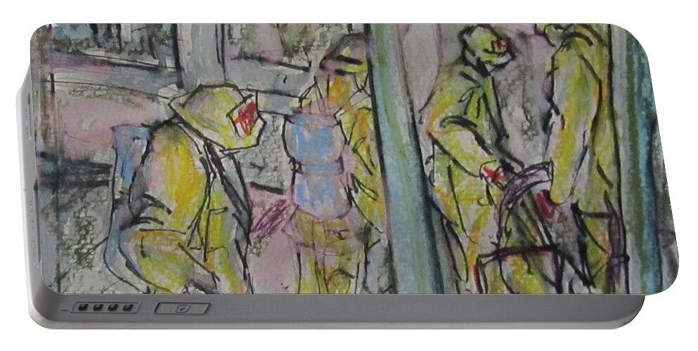 Fire Portable Battery Charger featuring the painting Fire Fighters by Barbara O'Toole