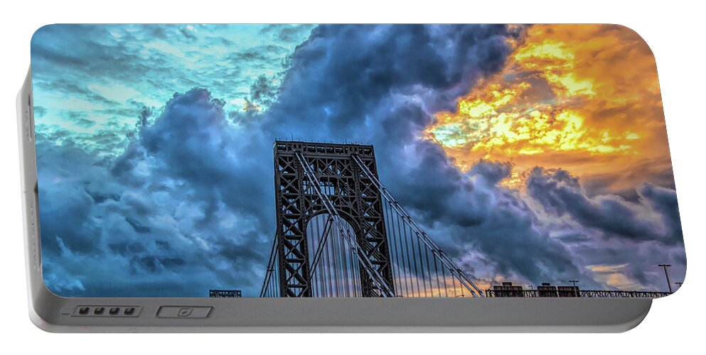 Gwb Portable Battery Charger featuring the photograph Fire In The Sky by Theodore Jones