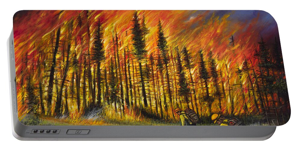Fire Portable Battery Charger featuring the painting Fire Line 1 by Ricardo Chavez-Mendez