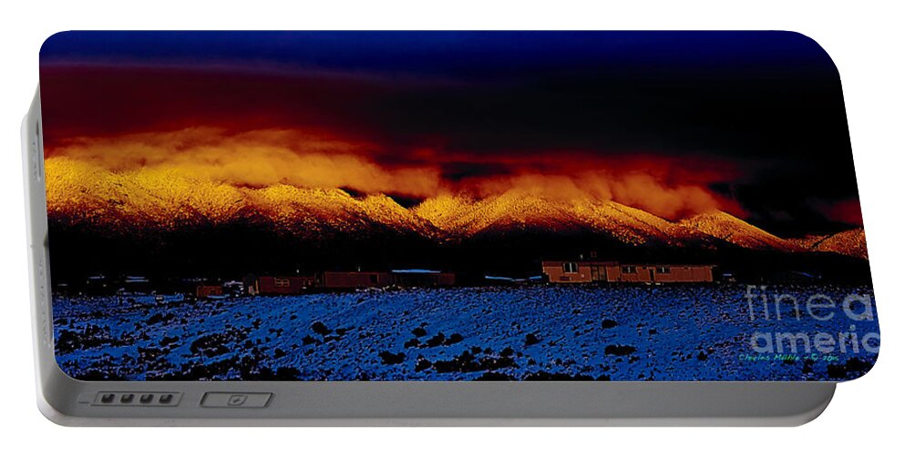 Santafe Portable Battery Charger featuring the photograph Fire on the Mountain by Charles Muhle