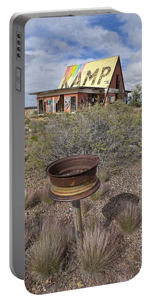 Route 66 Portable Battery Charger featuring the photograph Fire Pit at 2 Guns Kamp by Rick Pisio