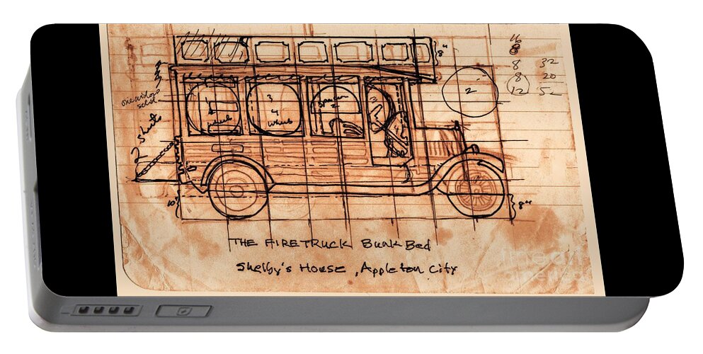 Antique Fire Truck Bunk Bed Plan. Wall Art Portable Battery Charger featuring the photograph Fire Truck Bunk Bed by Larry Campbell