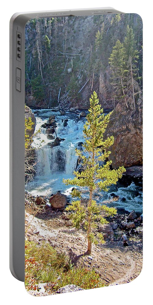 Firehole Canyon Falls In Yellowstone National Park Portable Battery Charger featuring the photograph Firehole Canyon Falls in Yellowstone National Park, Wyoming by Ruth Hager