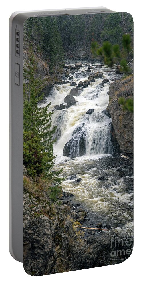 Firehole Portable Battery Charger featuring the photograph Firehole Falls by Cindy Murphy - NightVisions