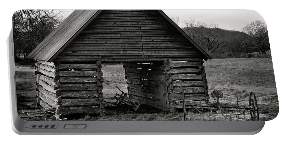 Barn Portable Battery Charger featuring the photograph First Light At The Barn In Black and White by Greg and Chrystal Mimbs
