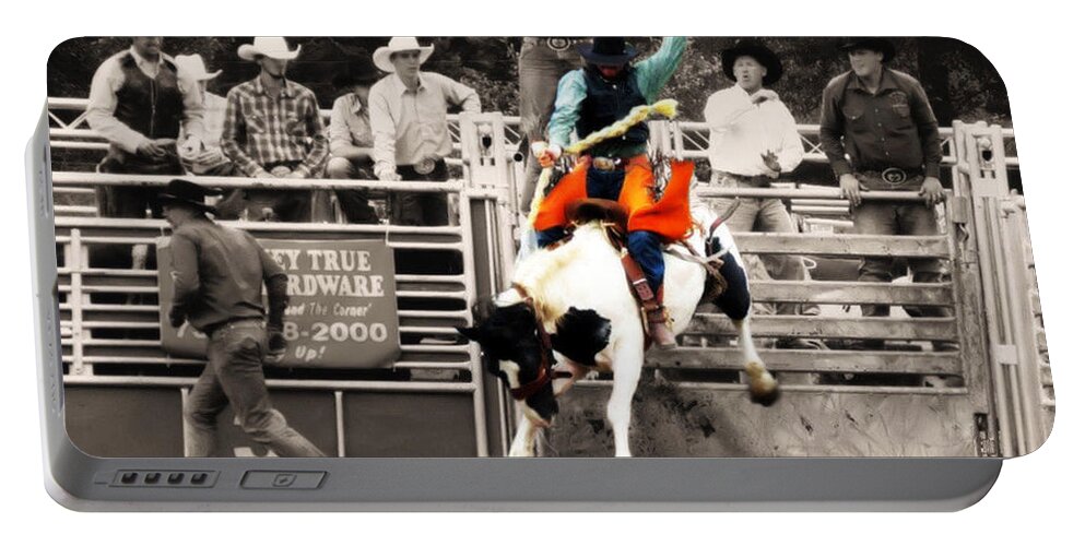 Cowboy Portable Battery Charger featuring the photograph First Out Of The Chute by September Stone