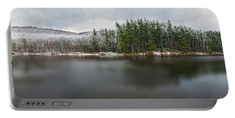  Snow Portable Battery Charger featuring the photograph First Snow At Lake Nawahunta by Angelo Marcialis