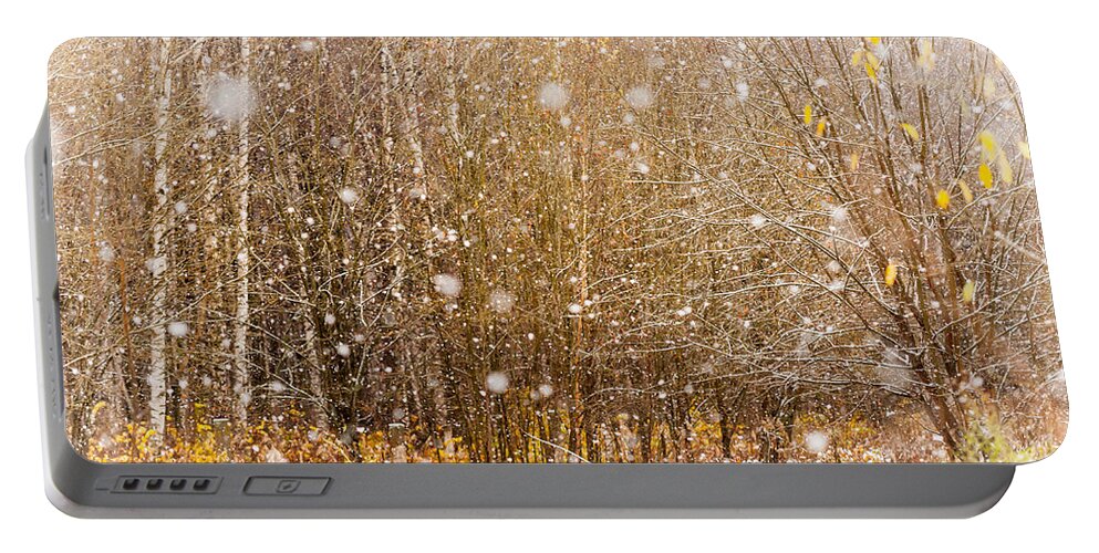 Jenny Rainbow Fine Art Photography Portable Battery Charger featuring the photograph First Snow. Snow Flakes I by Jenny Rainbow