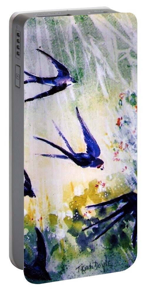 First Swallows Portable Battery Charger featuring the painting First Swallows of Summer by Trudi Doyle