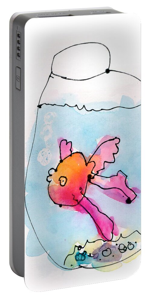 Fish Portable Battery Charger featuring the painting Fish by Adeline Longstreth Age Six