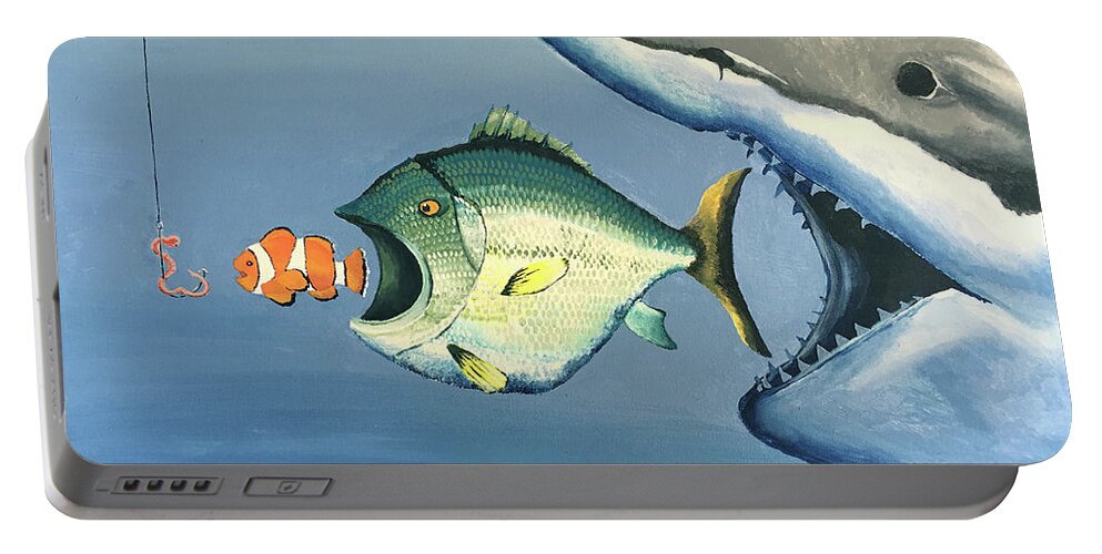 Fish Bait Portable Battery Charger featuring the painting Fish Bait by Winton Bochanowicz