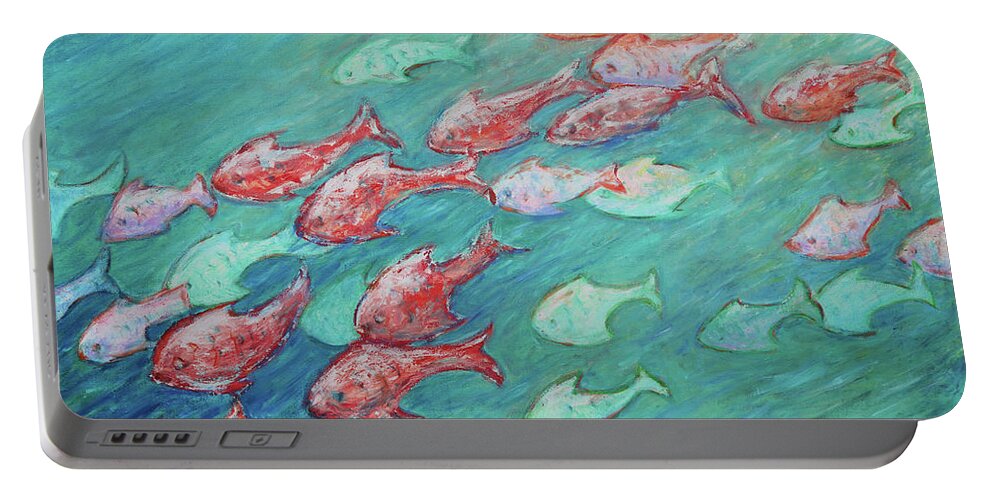 Fish In Abundance Portable Battery Charger featuring the painting Fish in Abundance by Xueling Zou