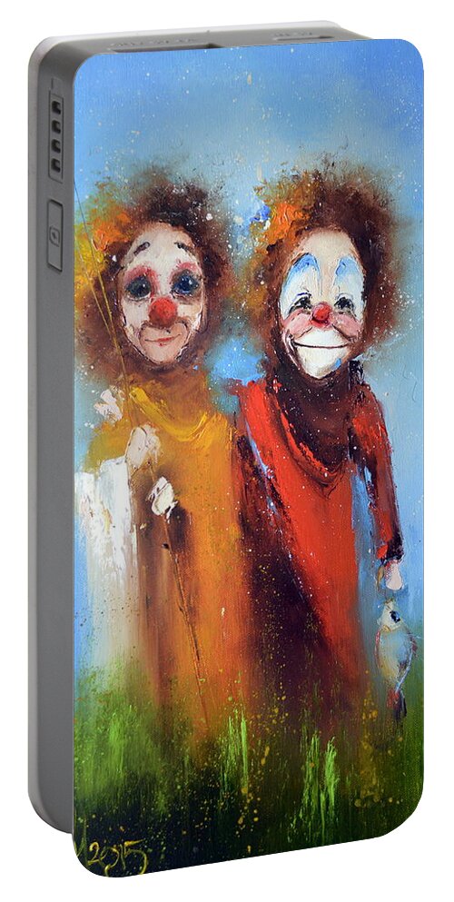Russian Artists New Wave Portable Battery Charger featuring the painting Fishermen by Igor Medvedev