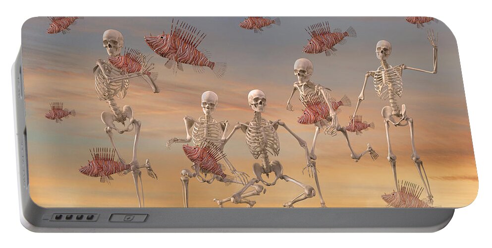 Skeleton Portable Battery Charger featuring the digital art Fishermen Never Give Up by Betsy C Knapp by Betsy Knapp