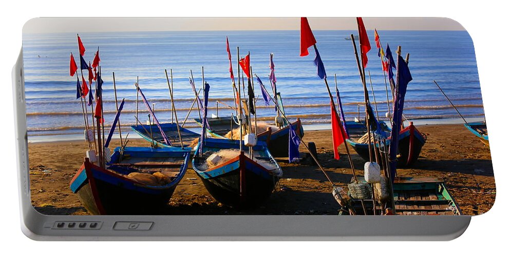 Vietnam Portable Battery Charger featuring the photograph Fishing Boats Silence Vietnam by Chuck Kuhn