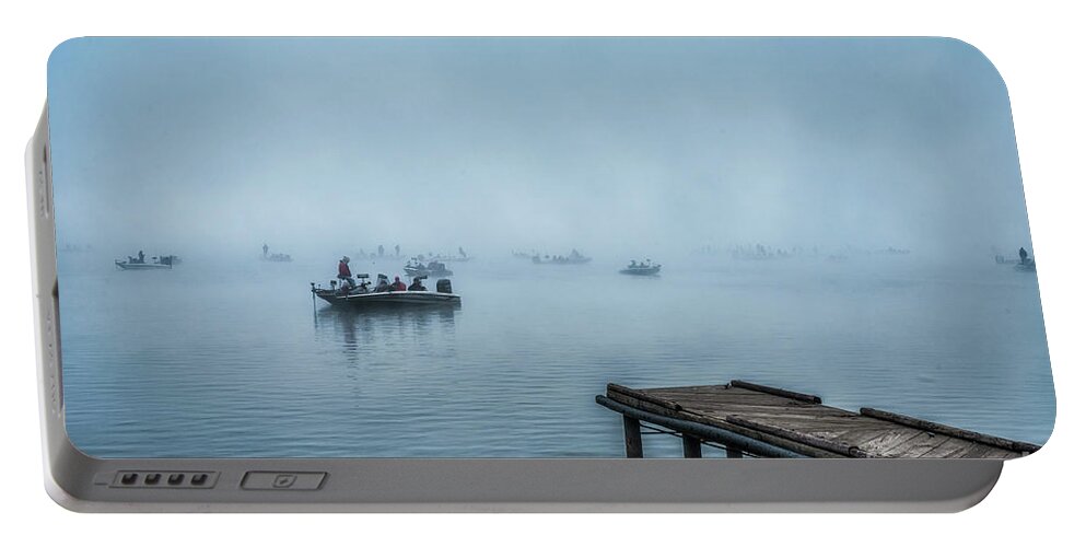 Fishing Portable Battery Charger featuring the photograph Fishing in the Fog Summersville Lake by Thomas R Fletcher