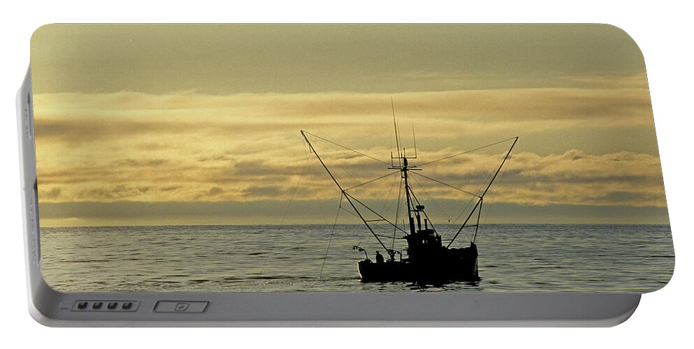 Commercial Fishing. Sunset Portable Battery Charger featuring the photograph Fishing off Santa Cruz by David Shuler