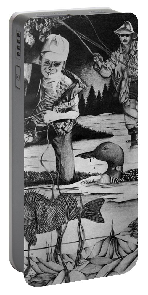 Fishing Portable Battery Charger featuring the drawing Fishing Vacation by Bruce Bley