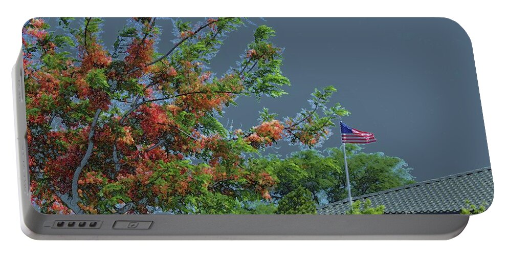 Shower Tree Portable Battery Charger featuring the photograph Flag and Shower Tree by Craig Wood