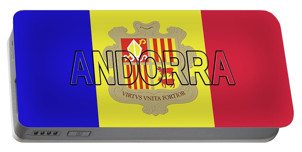 Andorra Portable Battery Charger featuring the digital art Flag of Andorra Word by Roy Pedersen