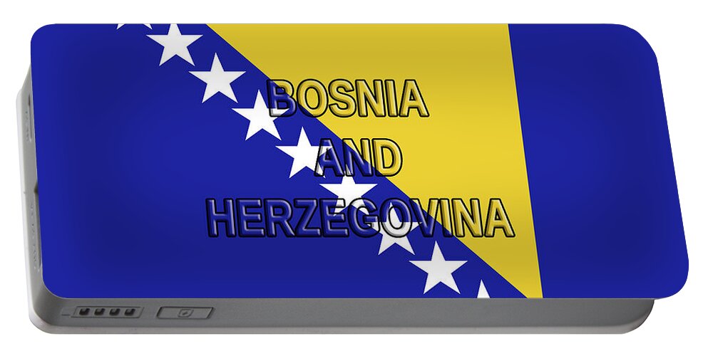 Bosnia Portable Battery Charger featuring the digital art Flag of Bosnia and Herzegovina Word by Roy Pedersen