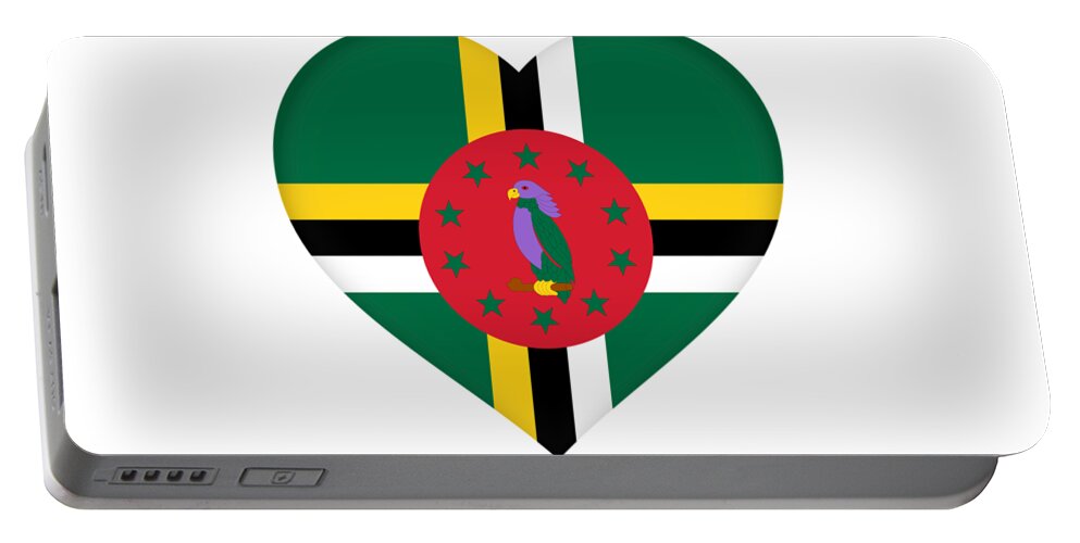Dominica Portable Battery Charger featuring the digital art Flag of Dominica Heart by Roy Pedersen