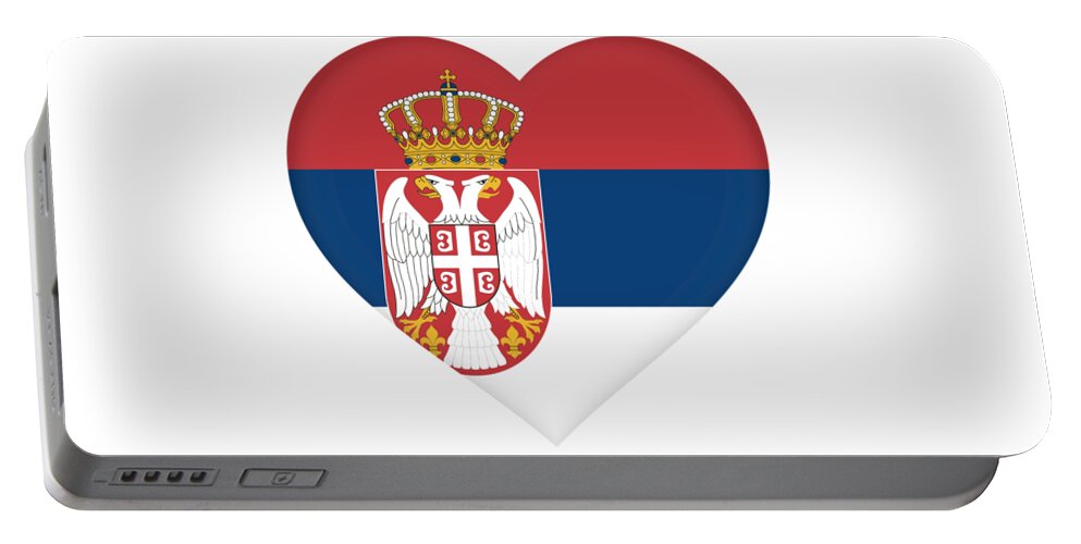 Background Portable Battery Charger featuring the digital art Flag of Serbia Heart by Roy Pedersen