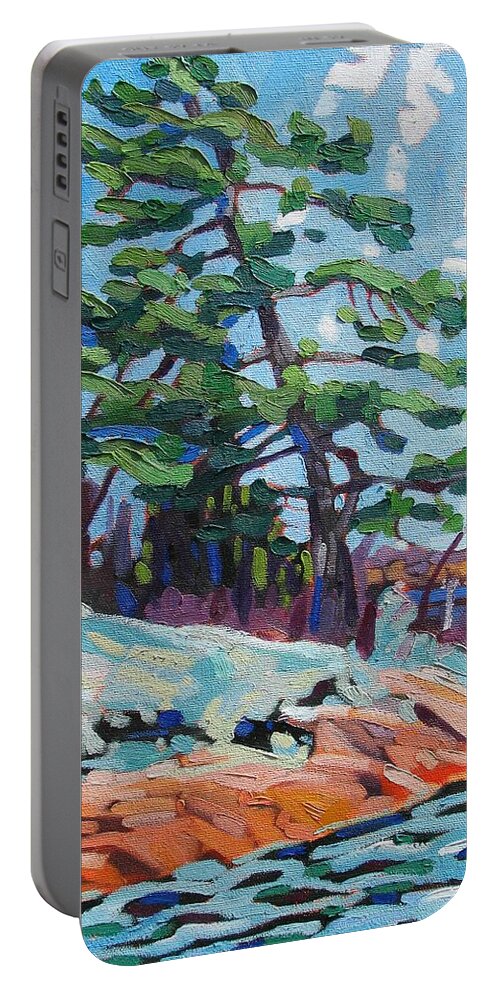 St Lawrence Portable Battery Charger featuring the painting Flags and Contrails by Phil Chadwick