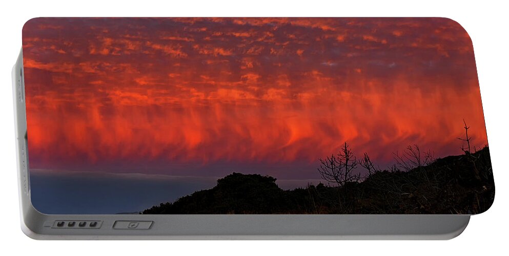 Dawn Landscapes Portable Battery Charger featuring the photograph Flames over the Pacific by Kathleen Bishop