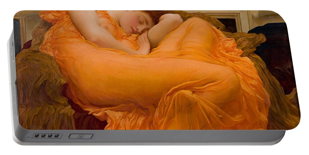 Flaming June Portable Battery Charger featuring the painting Flaming by MotionAge Designs