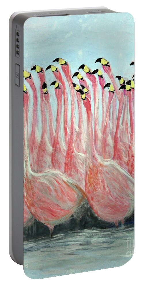 Animals Portable Battery Charger featuring the painting Flamingo Abstract Impressions by Lyric Lucas