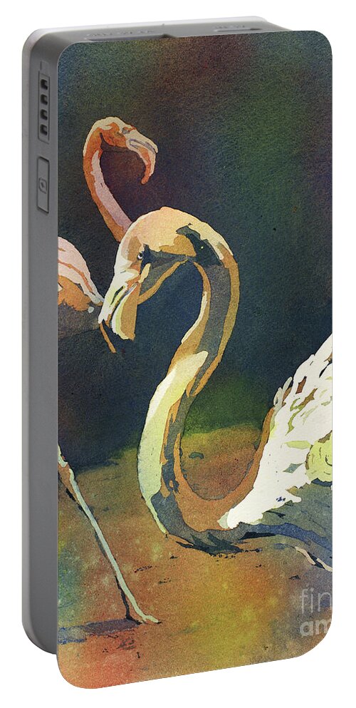 Art Reproductions Portable Battery Charger featuring the painting Flamingo Click by Ryan Fox