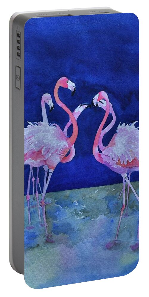 Flamingo Portable Battery Charger featuring the painting Flamingo Lingo by Celene Terry