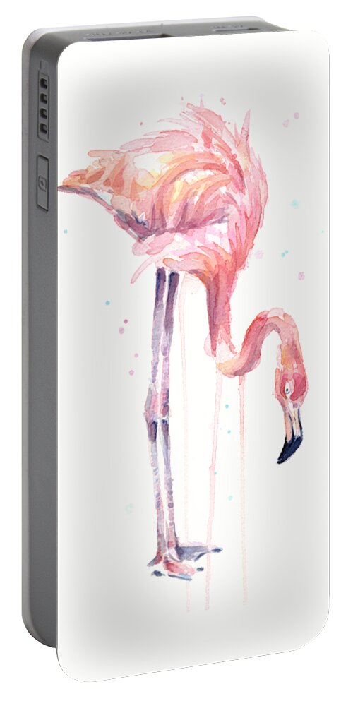 Watercolor Flamingo Portable Battery Charger featuring the painting Flamingo Watercolor - Facing Left by Olga Shvartsur