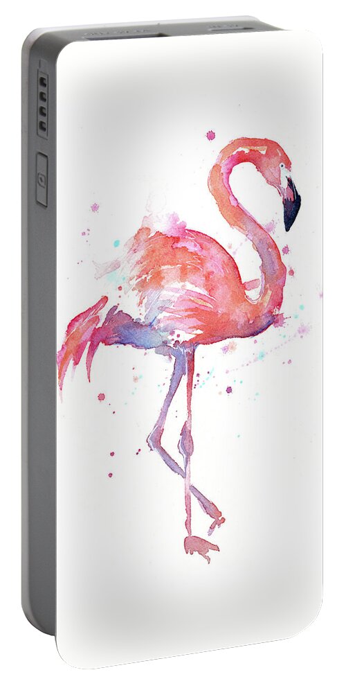 Flamingo Portable Battery Charger featuring the painting Flamingo Watercolor Facing Right by Olga Shvartsur